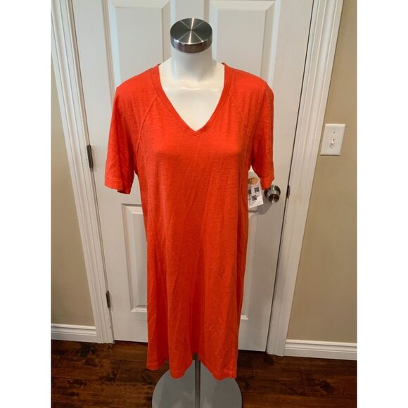 Eileen Fisher Orange Hemp Cotton V-Neck T-Shirt Dress, Size Medium - Picture 1 of 5